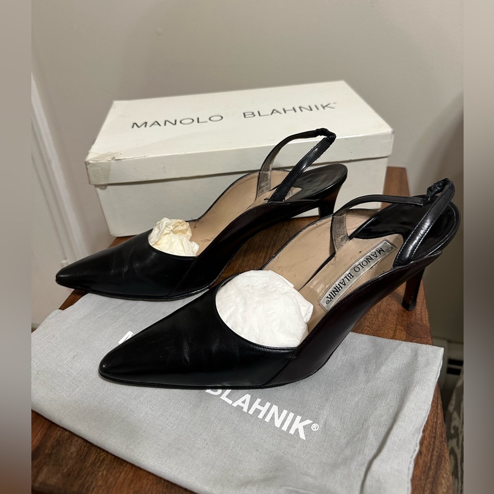 Manolo Blahnik genuine black and brown leather size 7.5 or 37.5